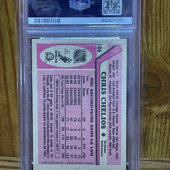 PSA 9 1987-88 CHRIS CHELIOS card - Picture 2 of 2